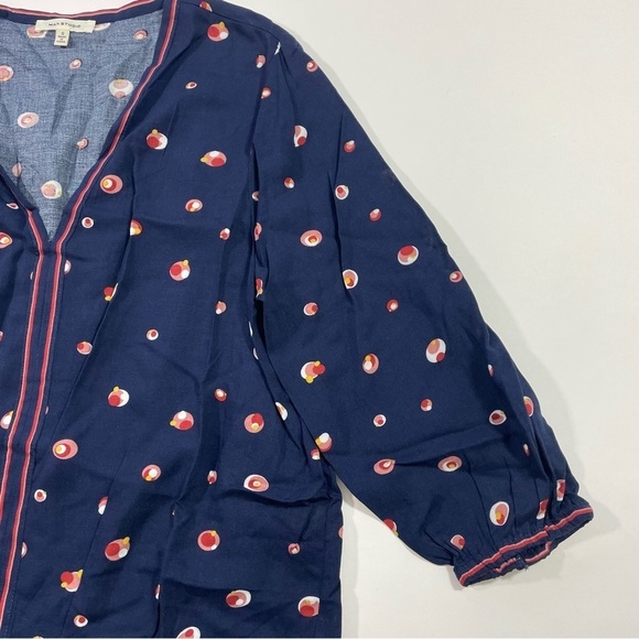 Max Studio Tie Front Blouse Blue Polka Dot - Picture 3 of 7